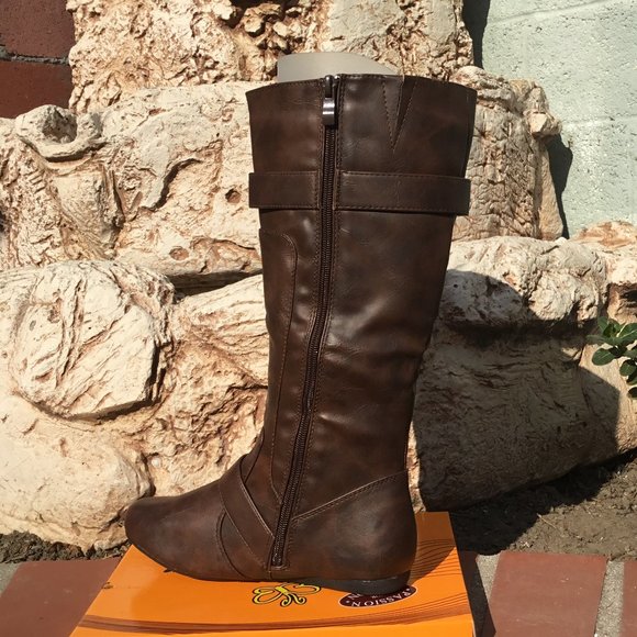 Flats Midi Cal Boots Buckles Faux Leather Various - Picture 5 of 9